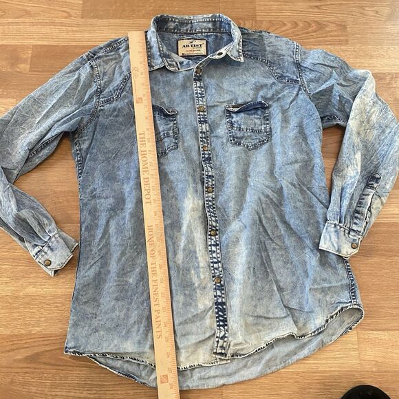 Vintage Artist Shirt 2xl Denim Long Sleeve Button down Workwear distressed - Picture 5 of 12